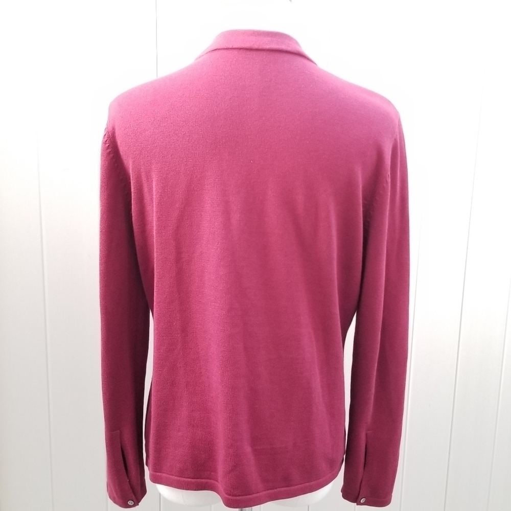 J. Jill Cherry Ruffled Buttondown Cardigan Sweater, Medium Petite - Picture 3 of 9